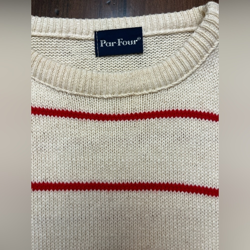 Par Four Sweater Vintage 90’s Deadstock Cream Red Stripes 100% Cotton Golf EUC - Picture 10 of 15
